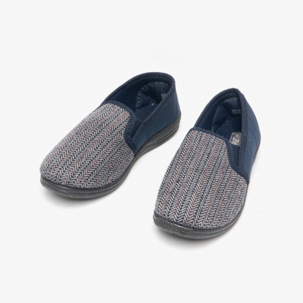 Zedzzz Charles Herringbone Filt Gusset Tofflor 10 UK Marinblå Navy Blue 10 UK