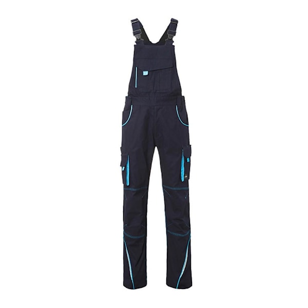 James and Nicholson Unisex Arbetsbyxor med Hängslen Nivå 2 32R Navy/Turquoise 32R