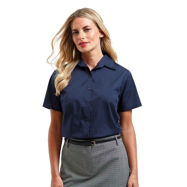 Premier Dam/Dam Poplin Kortärmad Blus 26 UK Marinblå Navy 26 UK