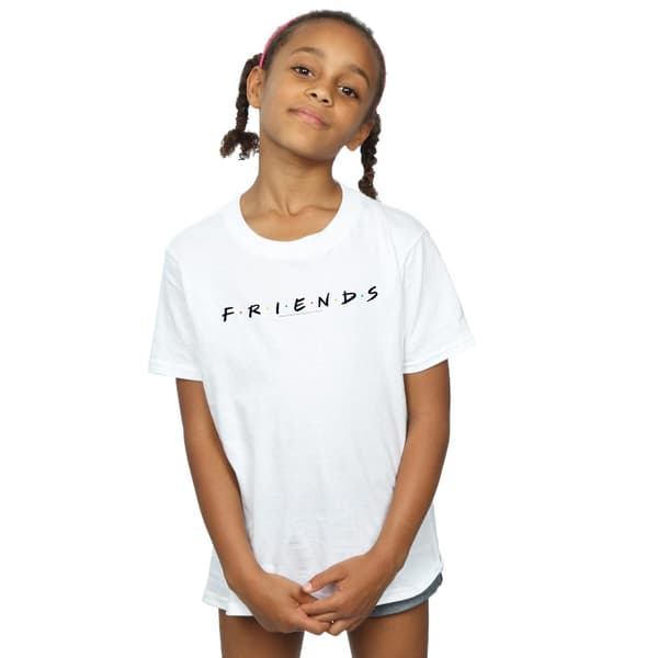Friends Flickor Text Logotyp Bomulls T-shirt 7-8 År Vit White 7-8 Years