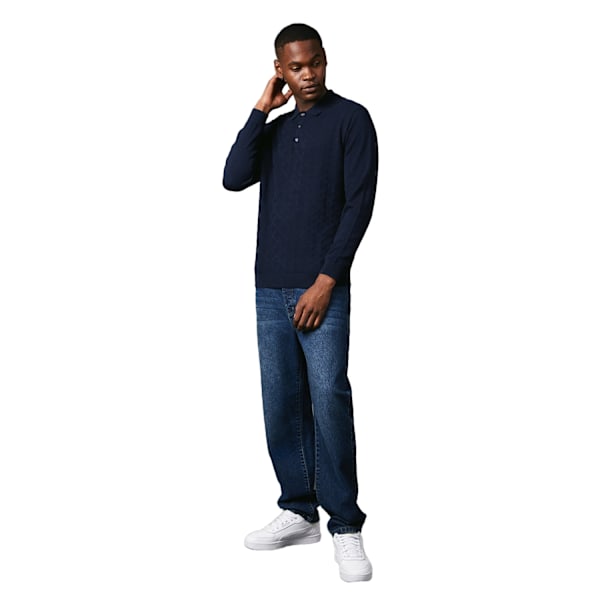 Maine Herr Texturerad Stickad Långärmad Poloshirt M Marinblå Navy M