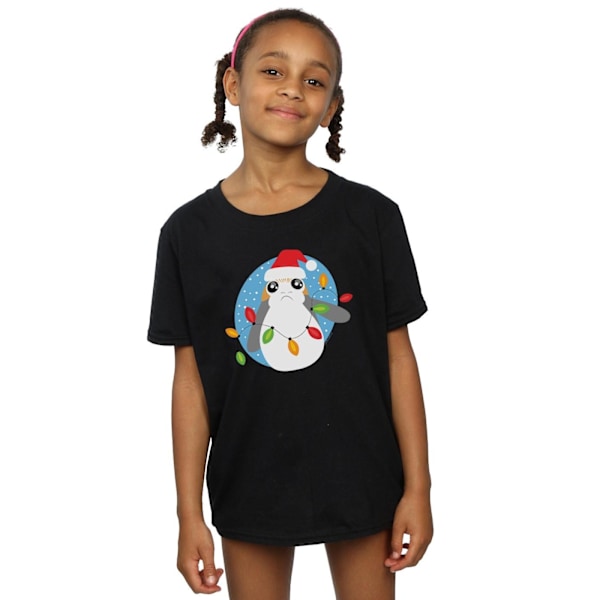 Star Wars Girls The Last Jedi Porg Julbelysning Bomull T-shirt Black 7-8 Years