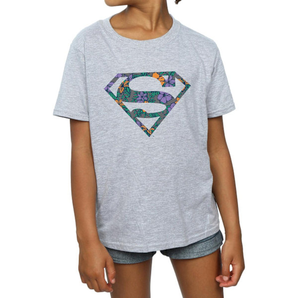 DC Comics Girls Superman Floral Logo 1 Bomull T-shirt 5-6 år Sports Grey 5-6 Years