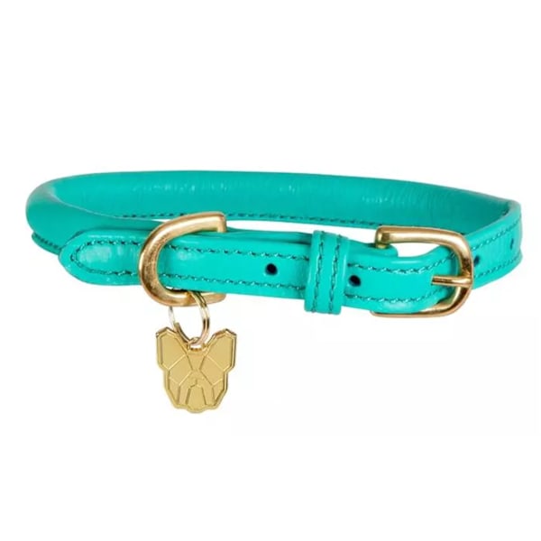 Digby & Fox Rullat läder spänne hundhalsband M/L - Halslinje: 47 Teal M/L - Neckline: 47cm-52cm