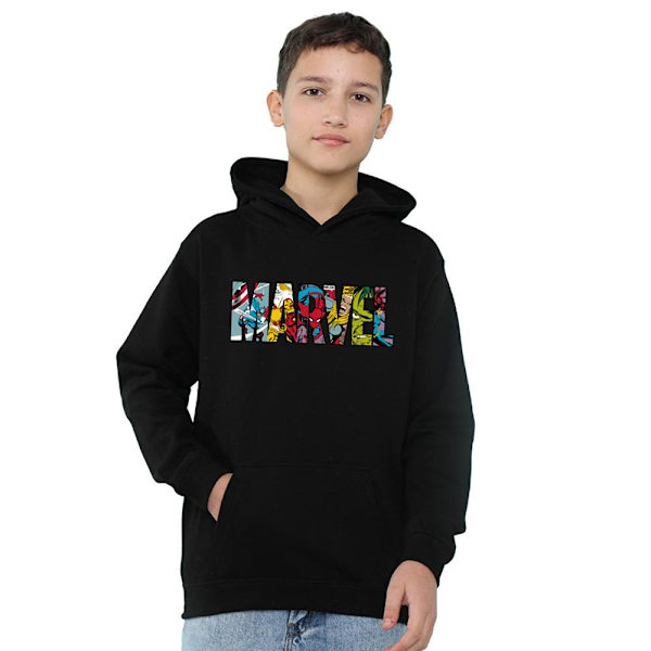 Marvel Barn/Barn Karaktärer Logotyp Pullover Hoodie 7-8 År Black 7-8 Years
