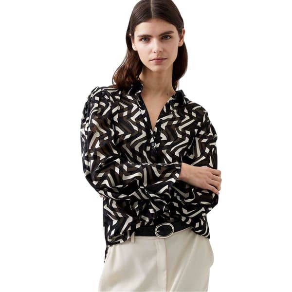 French Connection Dam Diandra Långärmad Blus 10 Black/Cream 10 UK