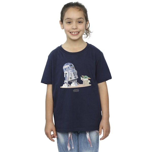 Star Wars T-shirt i bomull för flickor med motiv av R2D2 och Grogu från Mandalorian, 5 år Navy Blue 5-6 Years