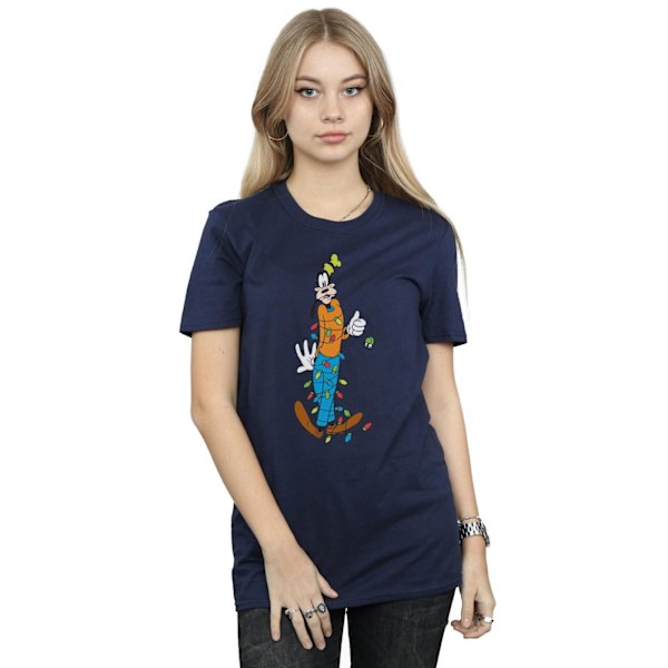 Disney Dam/Damer Goofy Julbelysning Bomull Boyfriend T- Navy Blue S