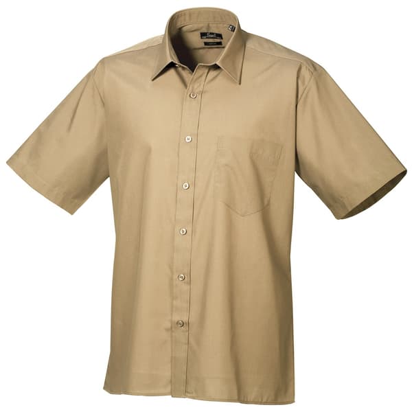 Premier Mens Short Sleeve Formal Poplin Plain Work Shirt 15.5 K Khaki 15.5
