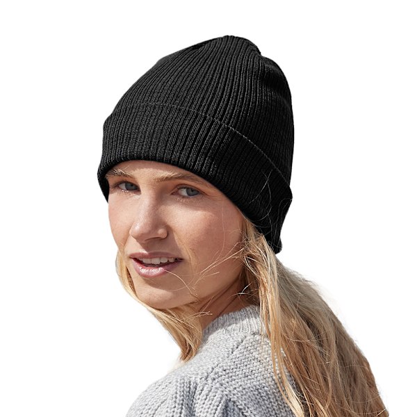 Beechfield Unisex Vuxen Ekologisk Bomull Fin Stickad Mössa En Storlek Black One Size