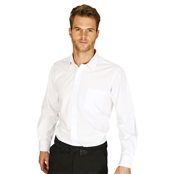 Absolute Apparel Herr Långärmad Klassisk Poplin Skjorta L Vit White L