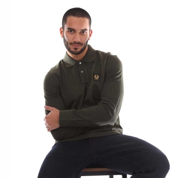 Belstaff Långärmad Pikétröja för Herr S Grön Green S