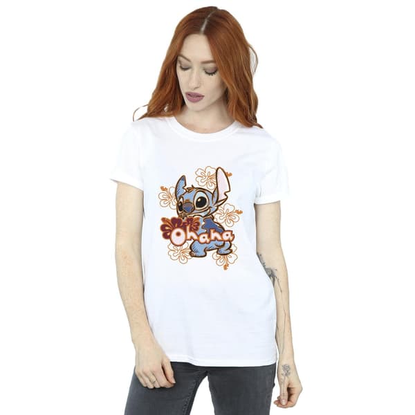 Disney Dam Lilo Och Stitch Ohana Orange Hibiskus Bomull White S