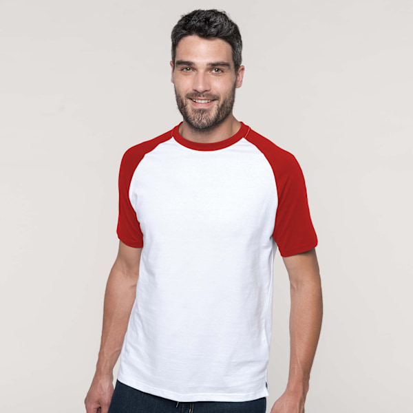 Kariban herr kortärmad baseball T-shirt 2XL vit/röd White/Red 2XL