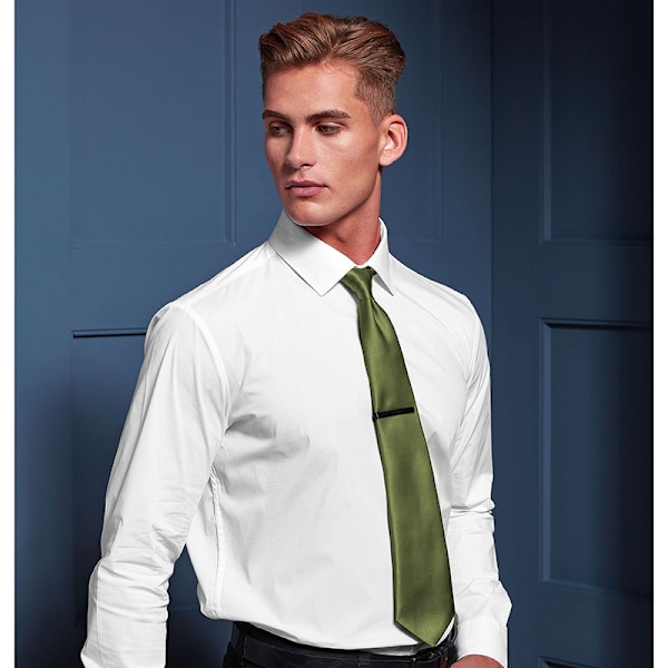 Premier herr enfärgad siden slips (smal blad) One Size Olive Olive One Size