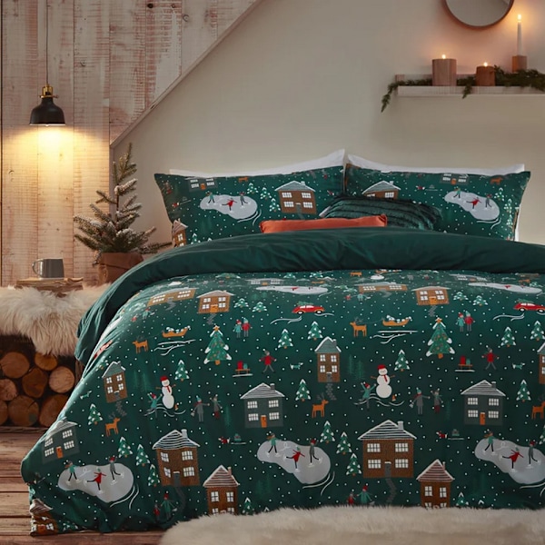 Furn Winter Pines Fleece Påslakan Set Enkelsäng Tallgrön Pine Green Single