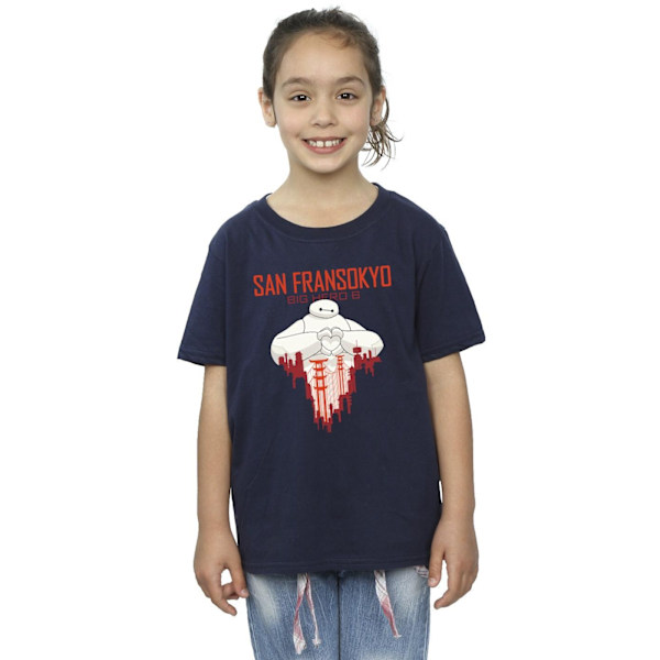 Disney Girls Big Hero 6 Baymax San Fransokyo Hjärta Bomull T-shirt Navy Blue 5-6 Years