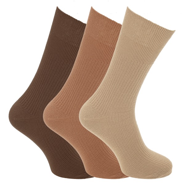 Mens Big Foot Icke-elastiska diabetikersockor (3 par) UK 6-11 EURO Shades Of Brown UK 6-11 EURO 39-45