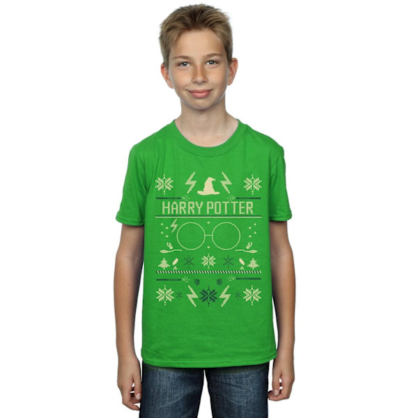 Harry Potter Pojkar Julmönstrad T-shirt 7-8 år Irländsk Grön Irish Green 7-8 Years