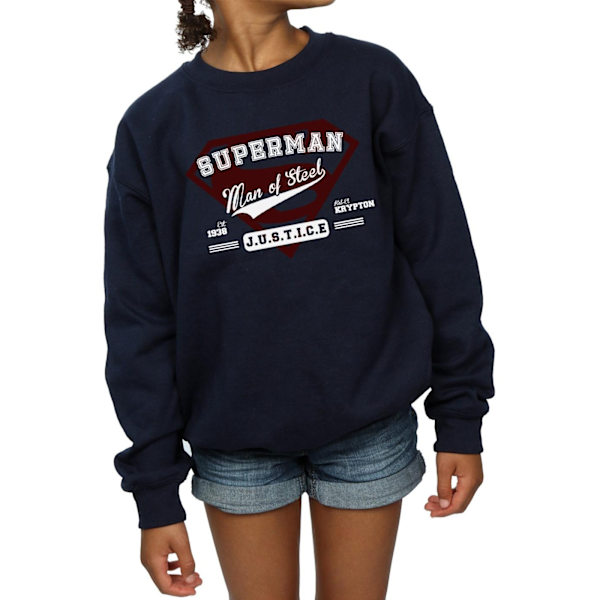 DC Comics Girls Superman Man Of Steel Sweatshirt 7-8 år Marinblå Navy Blue 7-8 Years