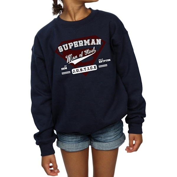 DC Comics Girls Superman Man Of Steel Sweatshirt 9-11 år Marinblå Navy Blue 9-11 Years