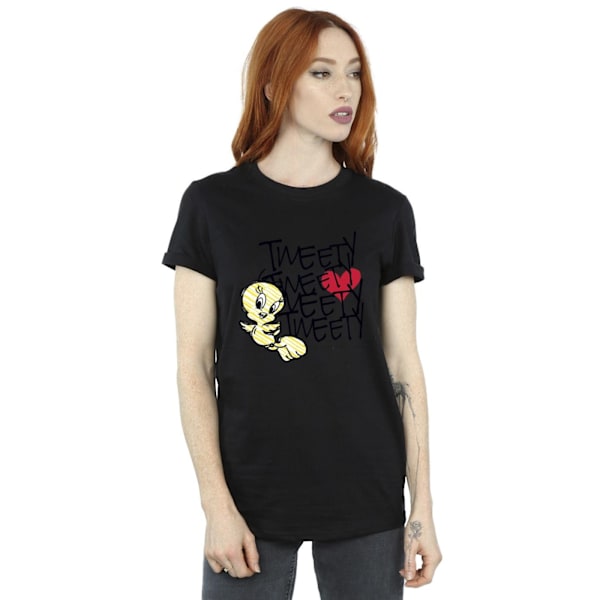 Looney Tunes Dam/Damer Tweety Love Heart Bomull Boyfriend T Black 3XL