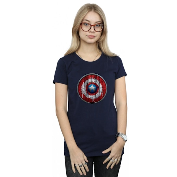 Marvel Dam/Kvinnor Captain America Träsköld Bomull T-shirt Navy Blue S