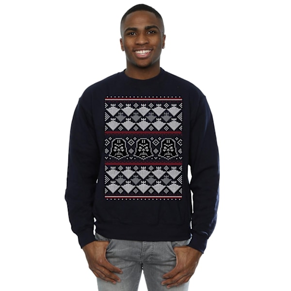 Star Wars Herr Jul Vader Imperial Starship Fair Isle Tröja Navy Blue M