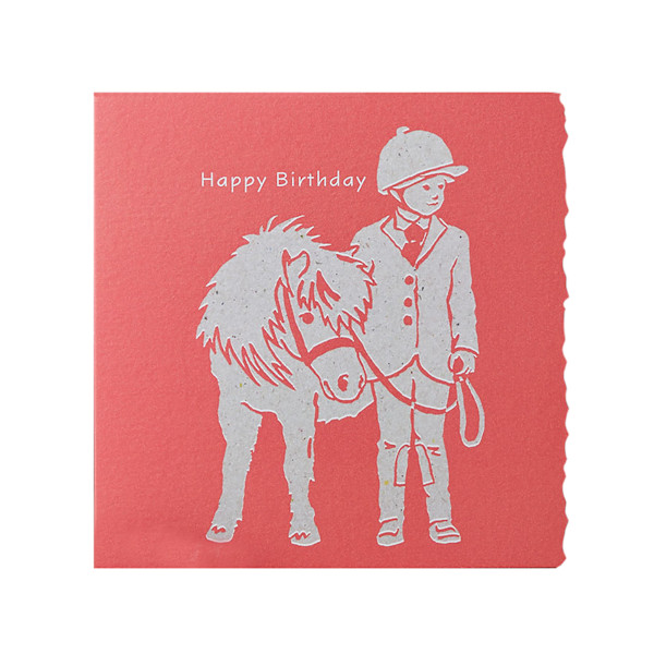 Deckled Edge Colour Block Pony Gratulationskort En Storlek Happy Bi Happy Birthday - Child with Pony (R One Size