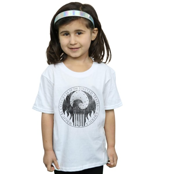 Fantastic Beasts Girls Distressed Magical Congress Cotton T-Shi White 5-6 Years