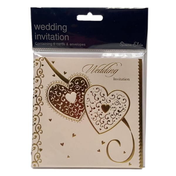Simon Elvin Hjärtbröllopsinbjudan (6-pack) One Size Vit White/Gold One Size