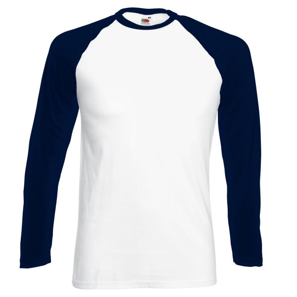 Fruit Of The Loom Långärmad baseball T-shirt för män 3XL Vit/D White/Deep Navy 3XL