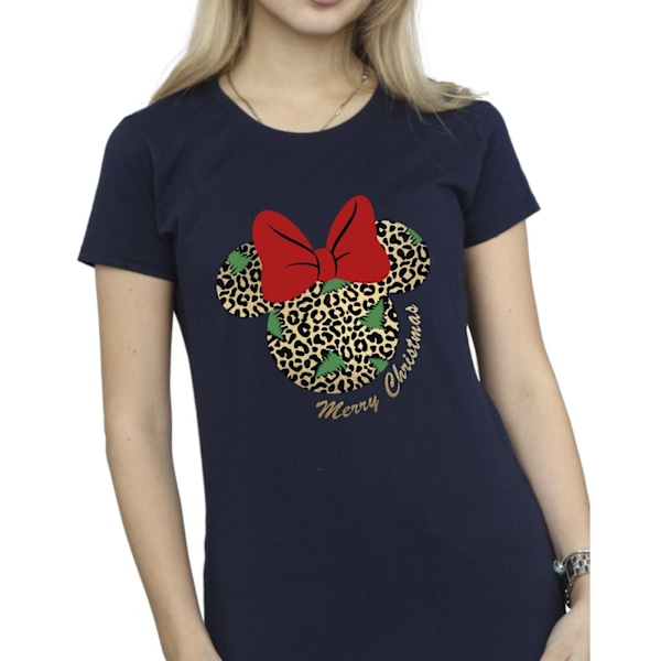 Disney Dam/Kvinnor Minnie Mouse Leopard Jul Bomull T-shirt Navy Blue S