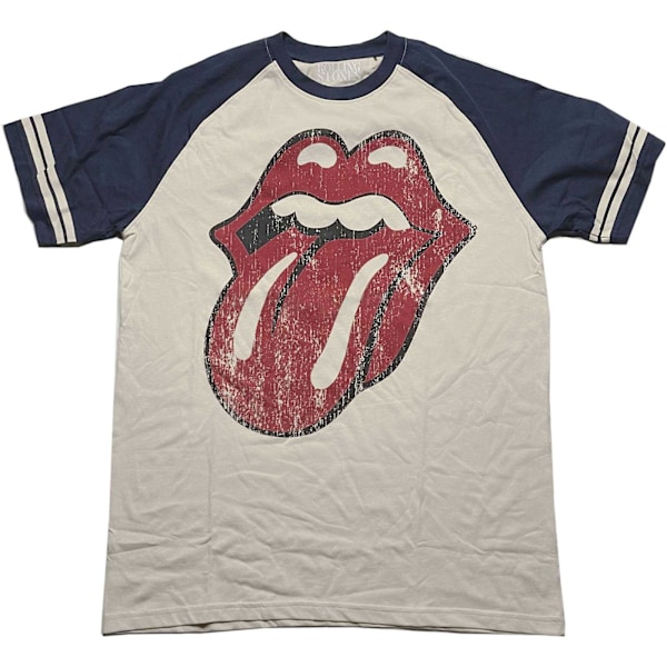 The Rolling Stones Unisex Adult Logo Raglan T-Shirt XL Naturlig/ Natural/Navy Blue XL