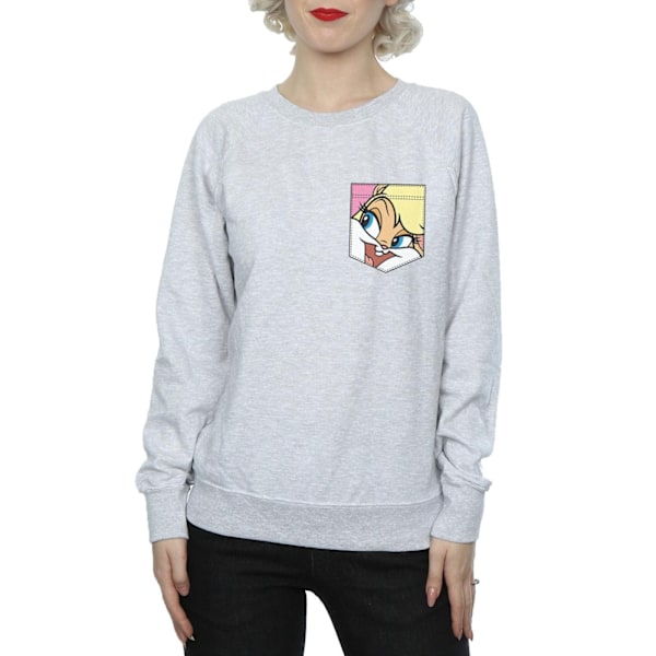 Looney Tunes Dam/Damer Lola Bunny Ansikte Faux Fick Sweatshirt Heather Grey XXL