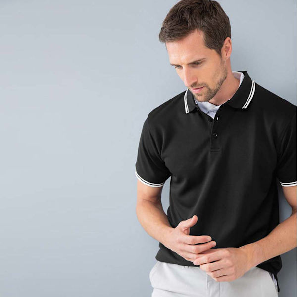 Henbury Herr Classic Tipped Krage & Manschett Polotröja M Svart Vit Black White tipping M