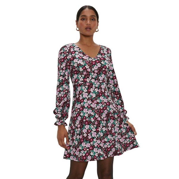 Dorothy Perkins Dam/Damer Blommig V-ringad Långärmad Miniklänning Multicoloured 16 UK