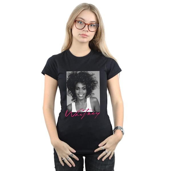 Whitney Houston Dam/Kvinnor Leende Foto Bomull T-shirt X Black XXL