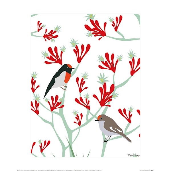 Mokoh Robin Kangaroopaw Print 40cm x 30cm Vit/Röd/Grön White/Red/Green 40cm x 30cm