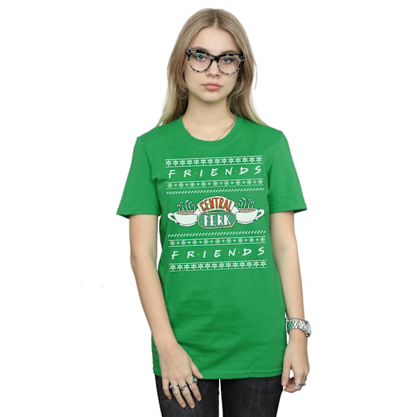 Friends Dam/Damer Fair Isle Central Perk Bomull Boyfriend T-Shirt Irish Green XL