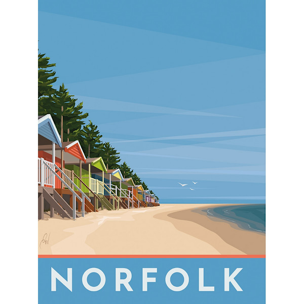 Georgina Westley Norfolk inramad duktryck 40cm x 30cm Blå/Grön Blue/Green 40cm x 30cm