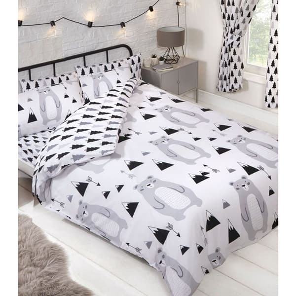 PriceRightHome Scandi Björn Påslakanset Dubbel Grå/Svart/Vit Grey/Black/White Double