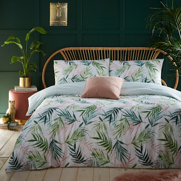 Furn Bali Palm Påslakanset Enkelsäng Grön/Vit Green/White Single
