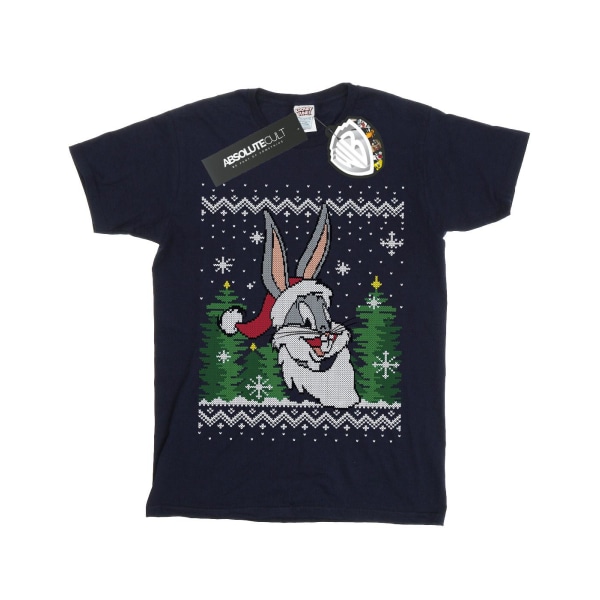 Looney Tunes Boys Bugs Bunny Christmas Fair Isle T-shirt 7-8 Ye Navy Blue 7-8 Years