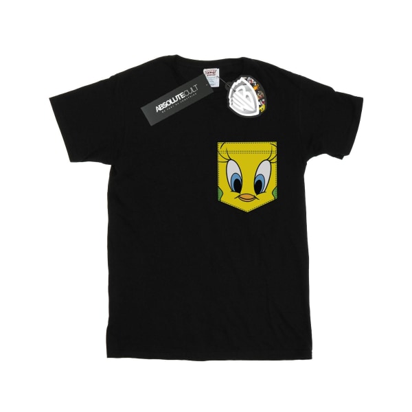 Looney Tunes Girls Tweety Pie Face Faux Pocket T-shirt i bomull 9 Black 9-11 Years