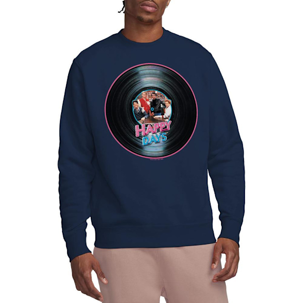 Happy Days Unisex Vuxen On the Record Sweatshirt XXL Marinblå Navy XXL