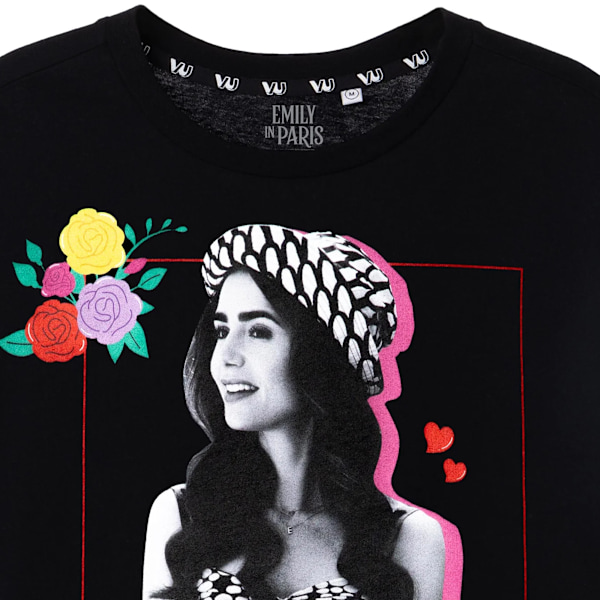 Emily In Paris Dam T-shirt med blommor och korta ärmar för kvinnor/damer 18 UK Black 18 UK