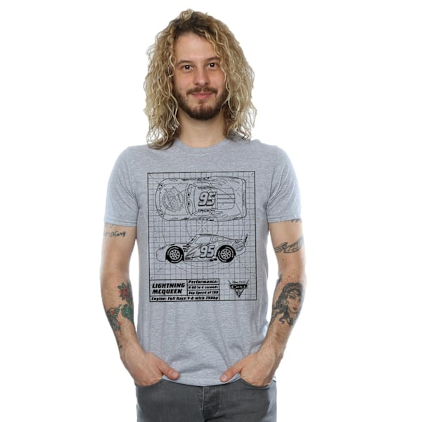Cars Herr Blixten McQueen Blueprint Bomull T-shirt 3XL Sport Sports Grey 3XL