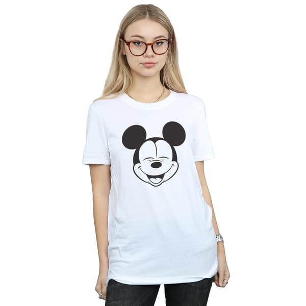 Disney Dam/Dam Mickey Mouse Stängda Ögon Bomull Boyfriend White S