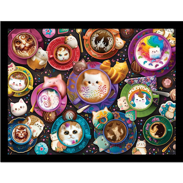 Brigid Ashwood Cat Lattes Inramad Poster 40cm x 30cm Svart/Flerfärgad Black/Multicoloured 40cm x 30cm
